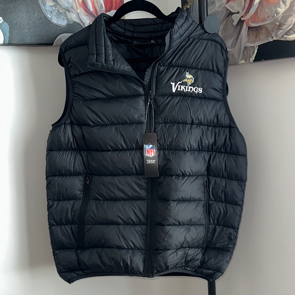 Vikings Dunbrooke Black Quilted Puffer Vest with Embroidered Logo